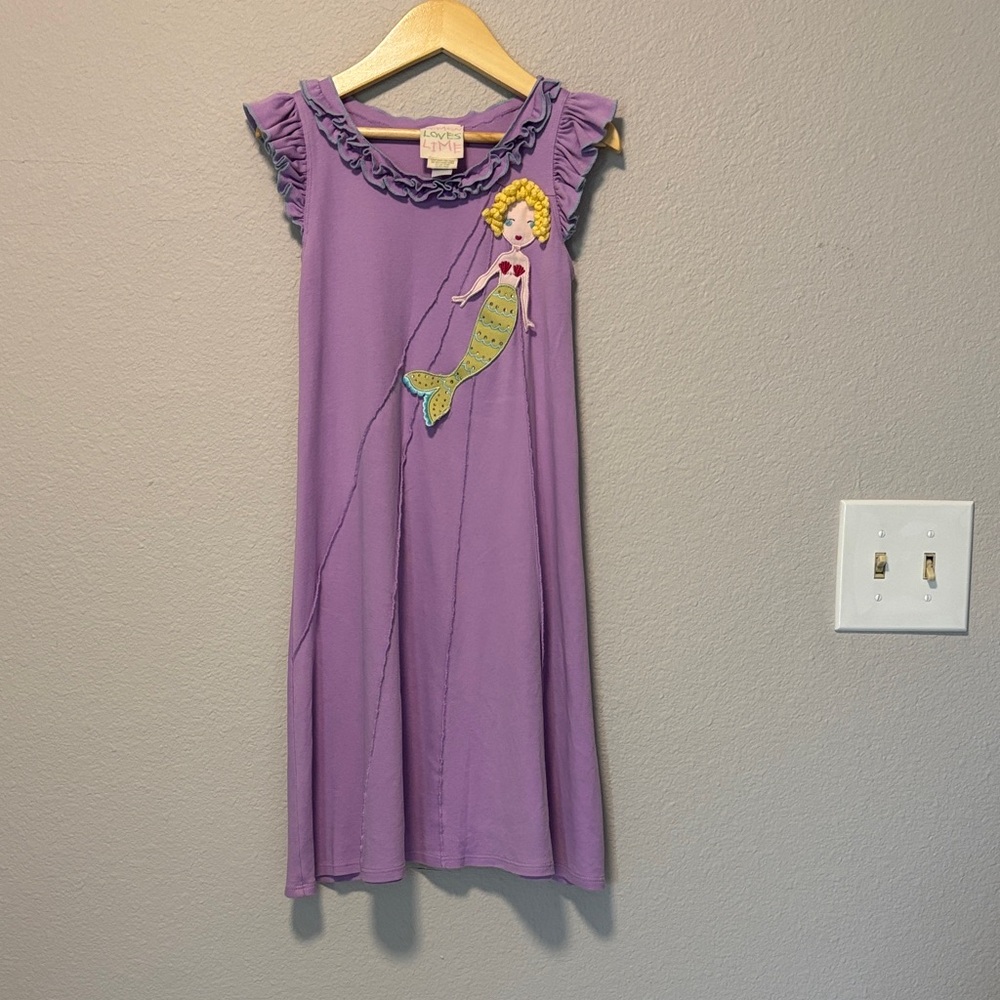 Lemon Loves Lime Lilac Lavender Dress with Mermaid Appliqué Size 7